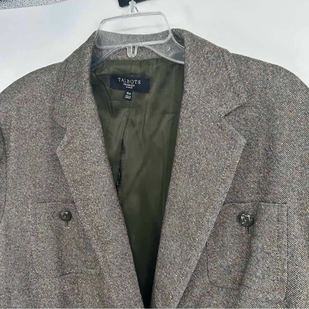 Talbots Green Brown Academic Wool Blend One Button Blazer Sz 16W Business Casual - Picture 2 of 8